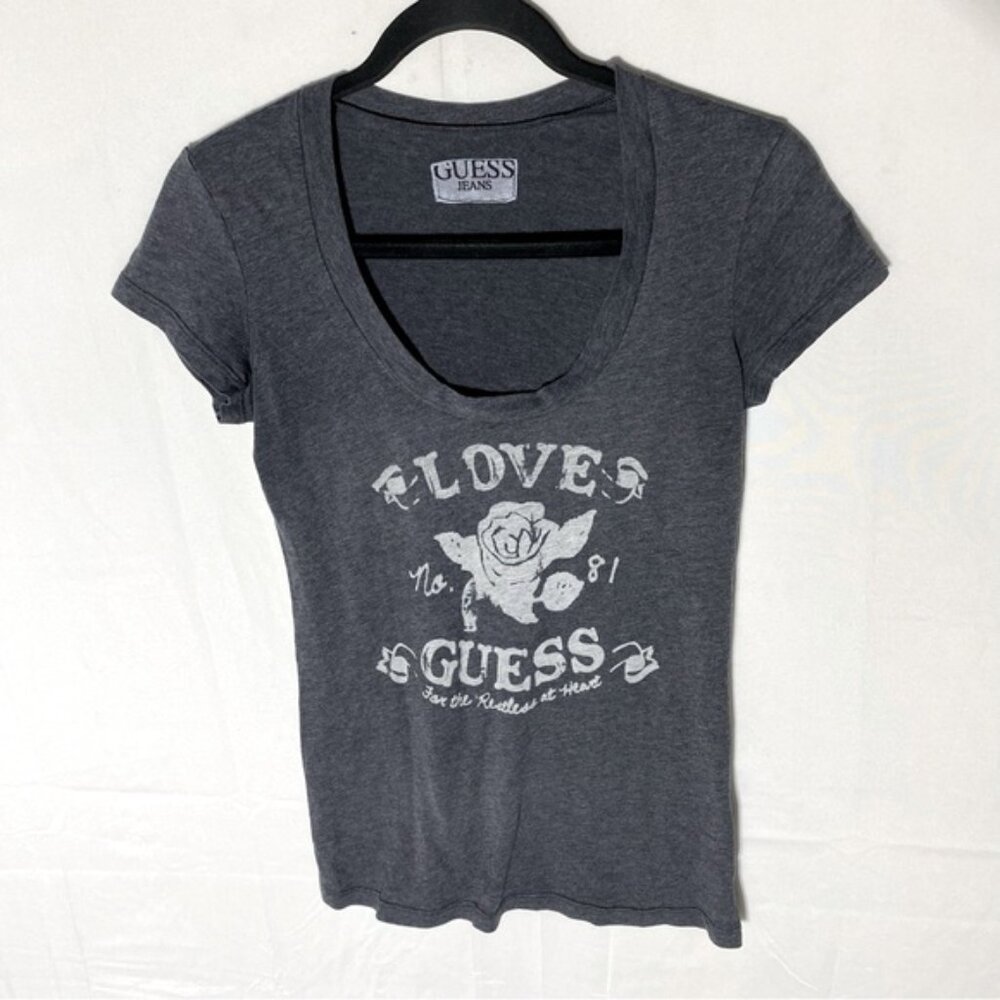 Guess Jeans Grey Handmade Scoop Neck Short Sleeve T Shirt S